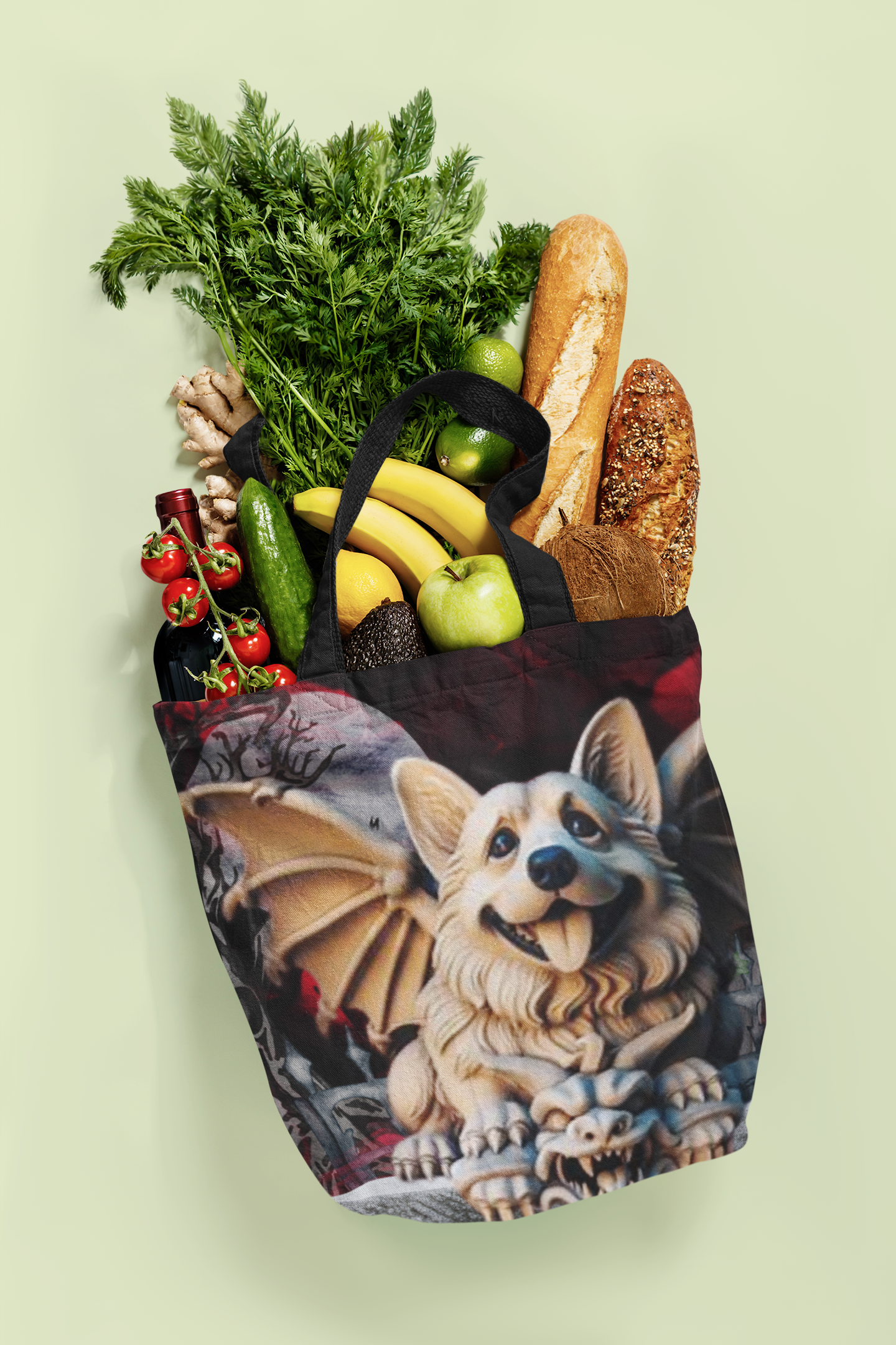 Corgi Guardian Angel Gargoyle Tote Bag Perfect for Trick or treating
