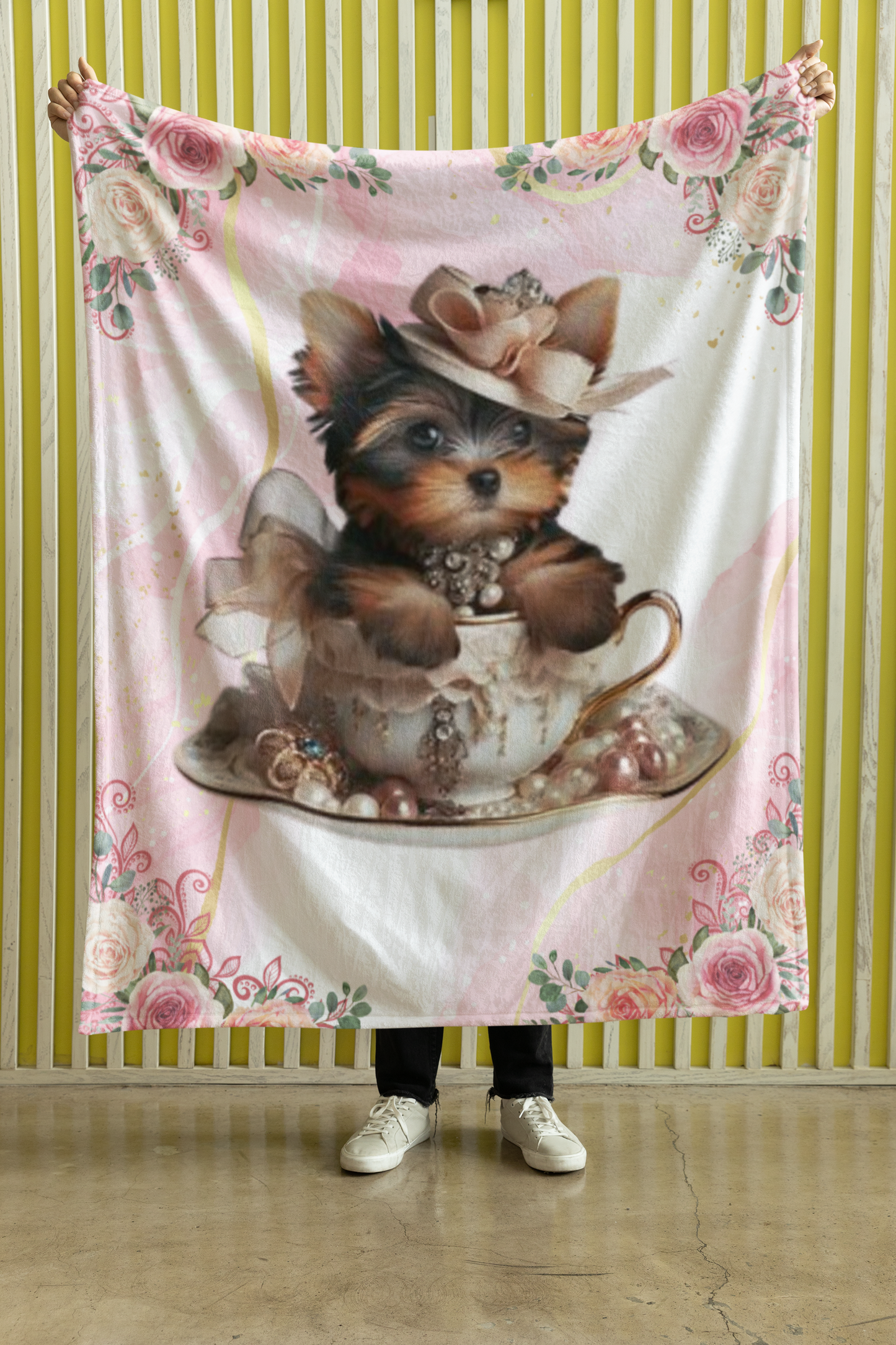 Too Cute Teacup puppy Yorkie Sherpa Fleece Blanket