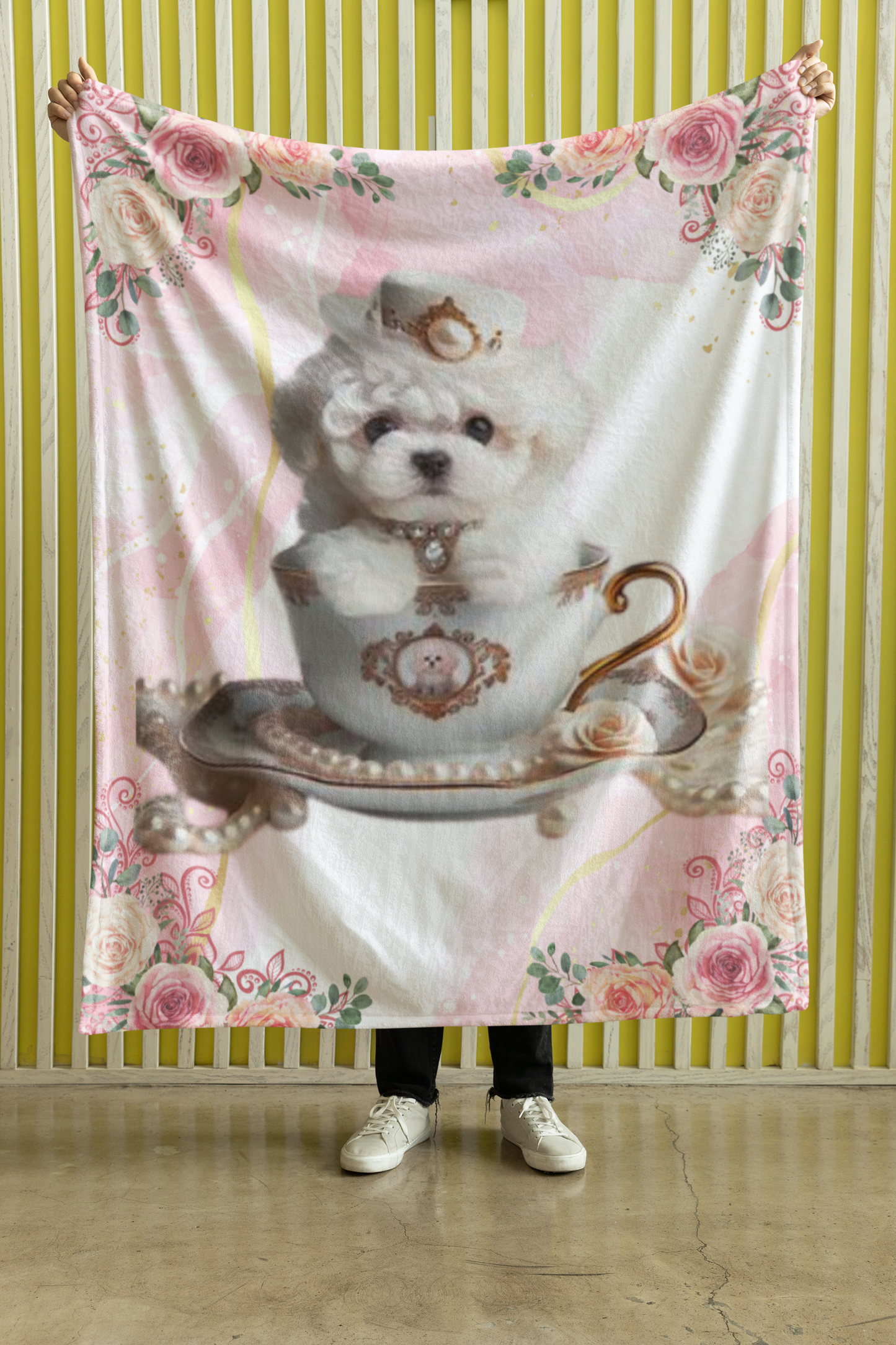 Too Cute Teacup puppy Bichon Frise Sherpa Fleece Blanket