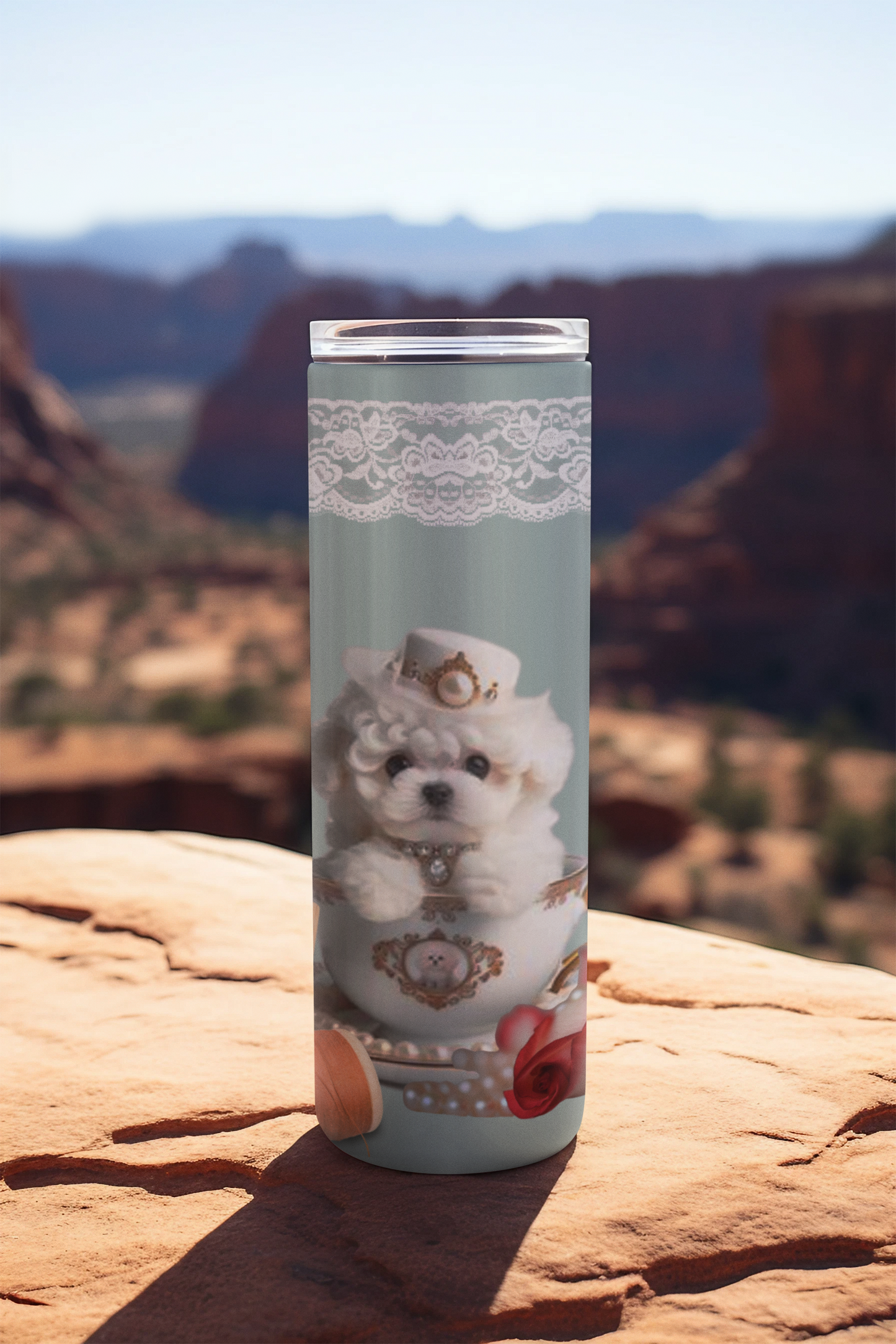 Too Cute Teacup Bichon Frise Puppy Maars Maker Skinny Matte Tumbler, 20oz