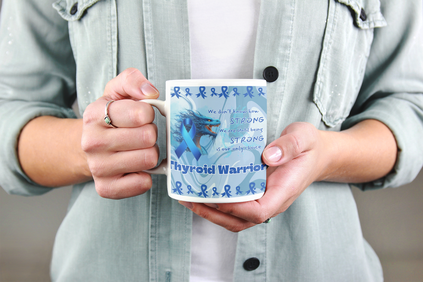 Thyroid Warrior- Thyroid Awareness- We are stong Ceramic Mug 11oz Dragon Courage