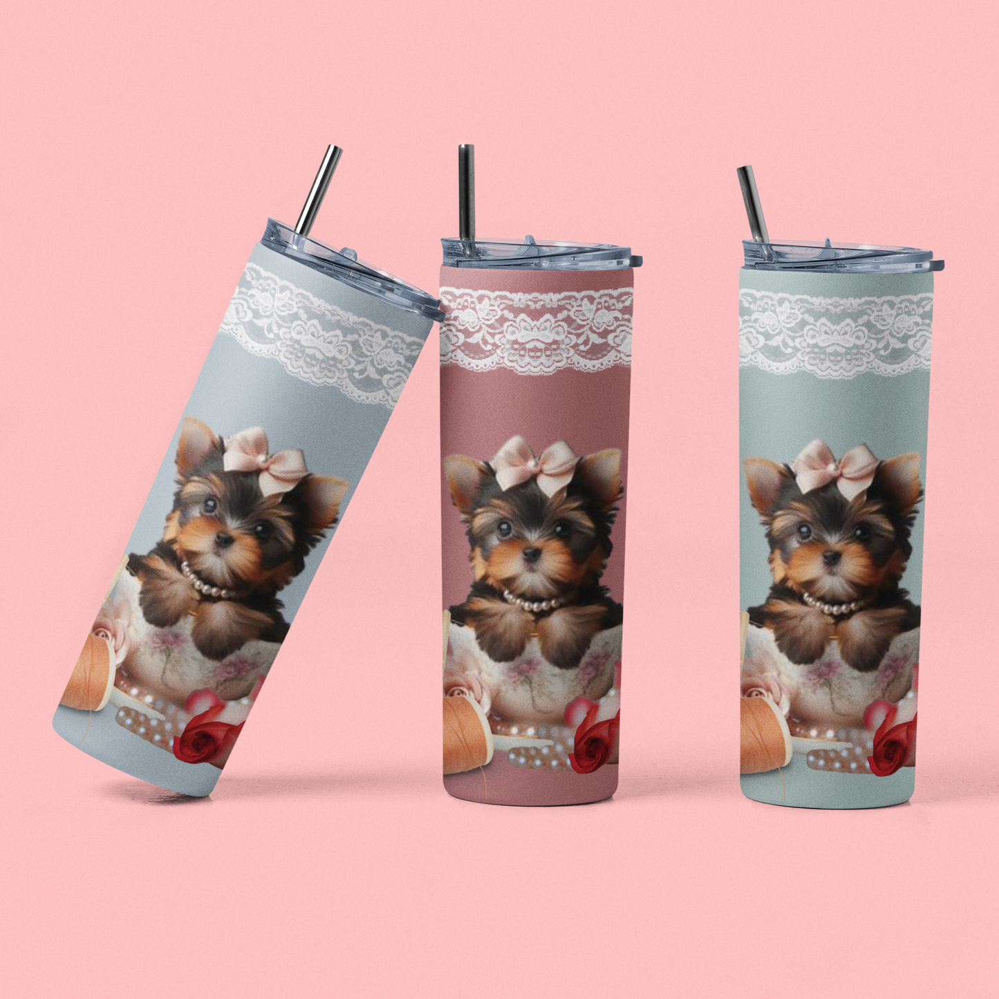 Too Cute Teacup Yorkie Puppy Maars Maker Skinny Matte Tumbler, 20oz