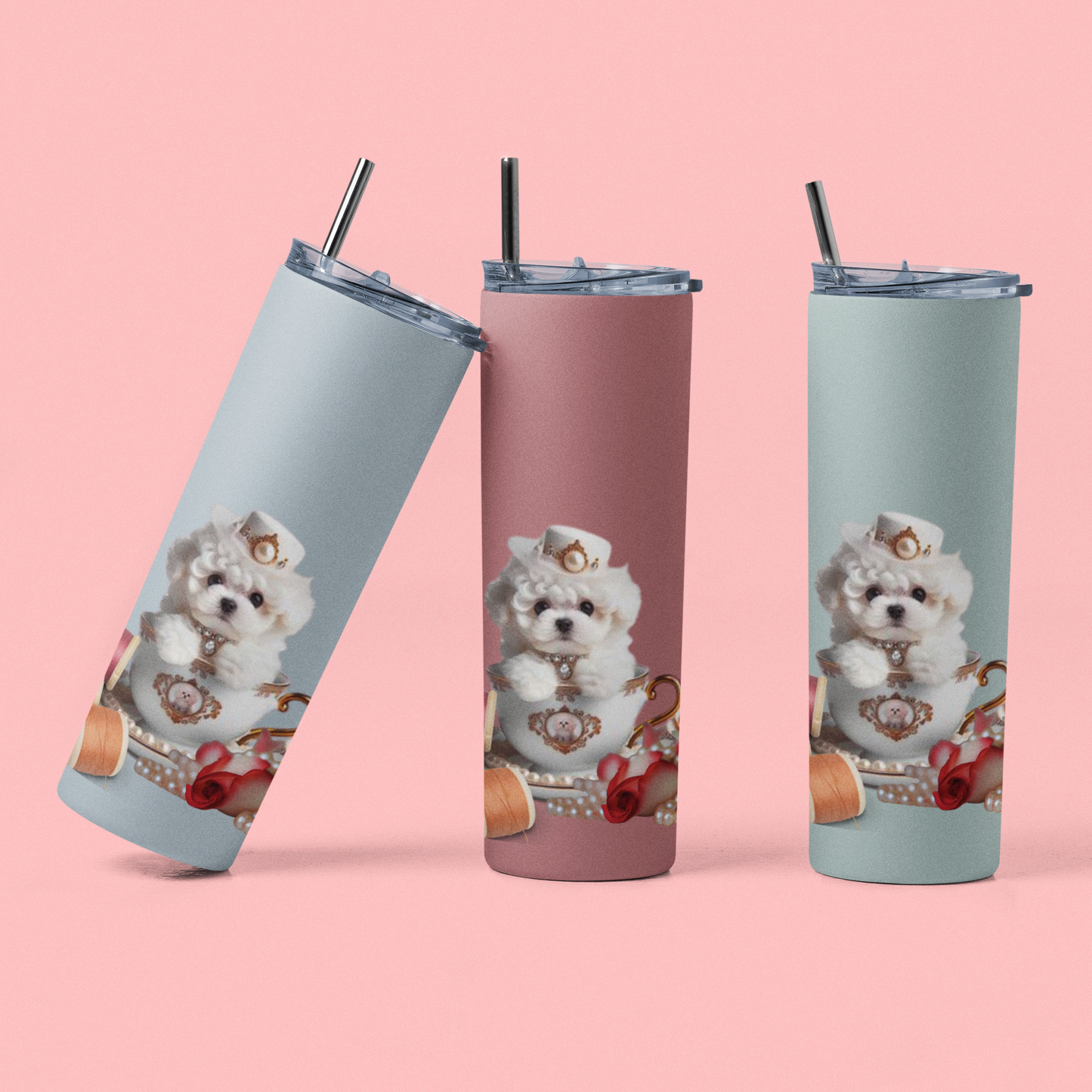 Too Cute Teacup Bichon Frise Puppy Maars Maker Skinny Matte Tumbler, 20oz