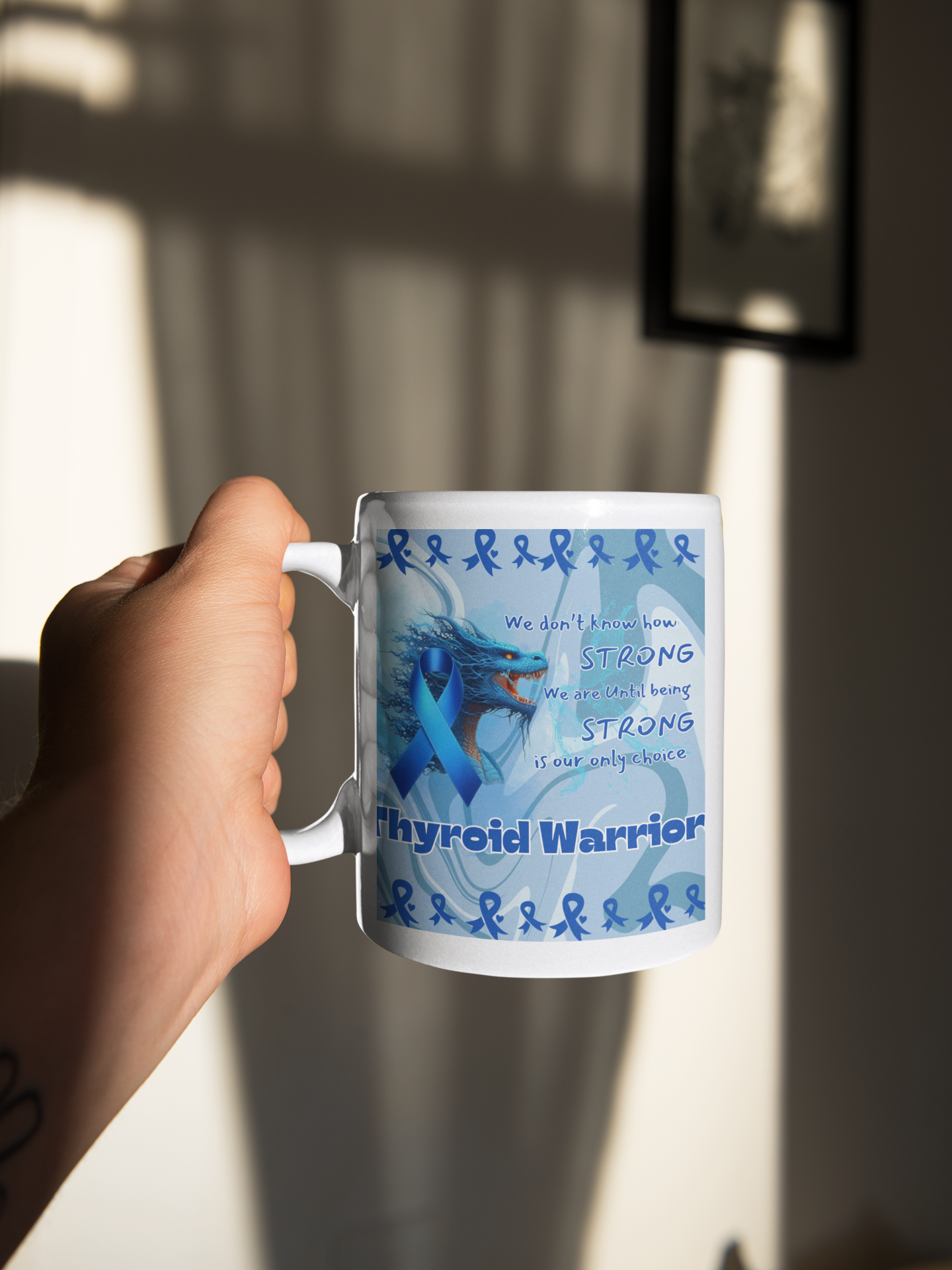 Thyroid Warrior- Thyroid Awareness- We are stong Ceramic Mug 11oz Dragon Courage