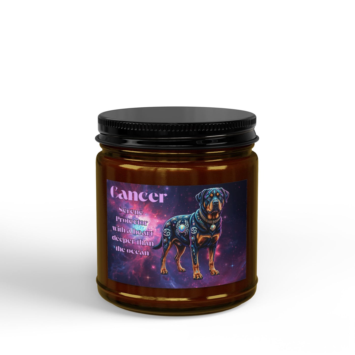 Rottweiler Cancer Zodiac Celestial Soy Candle – Eco-Friendly Scented Jar