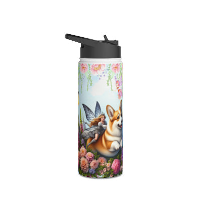 Corgi Fairytale Stainless Steel Water Bottle, Standard Lid