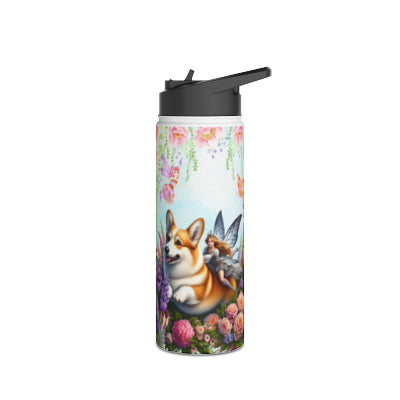 Corgi Fairytale Stainless Steel Water Bottle, Standard Lid