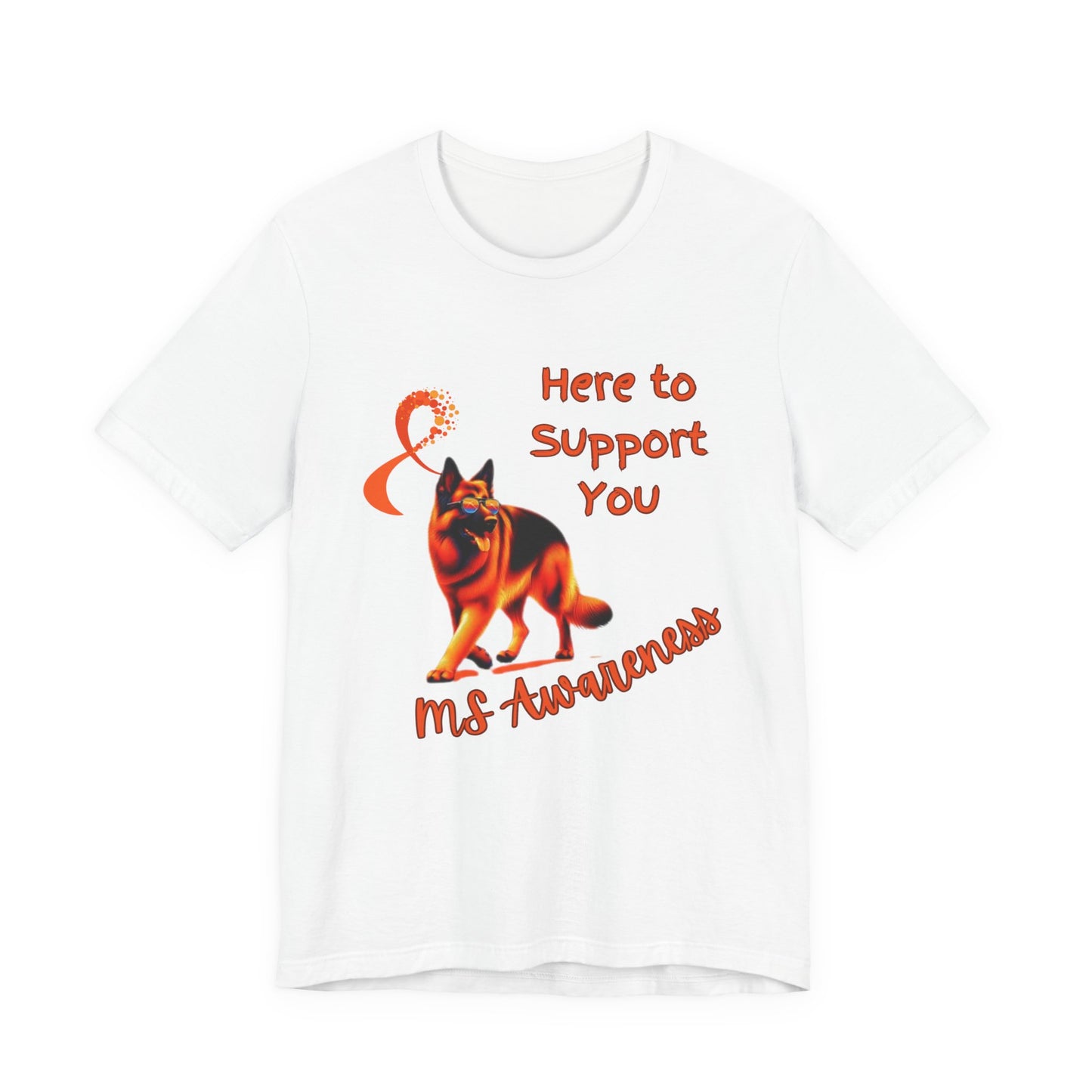 MS Awareness German Shepherd Orange Ribbon Support Design T-shirt.