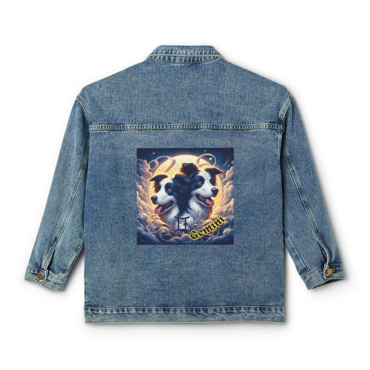 Gemini Zodiac Denim Jacket for Women - Border Collie Artwork