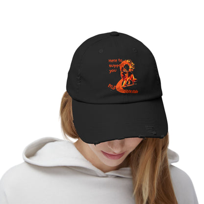 German Shepherd MS Awareness Distressed Cap - "Here to Support You" Mobility Service Dog Baseball Hat
