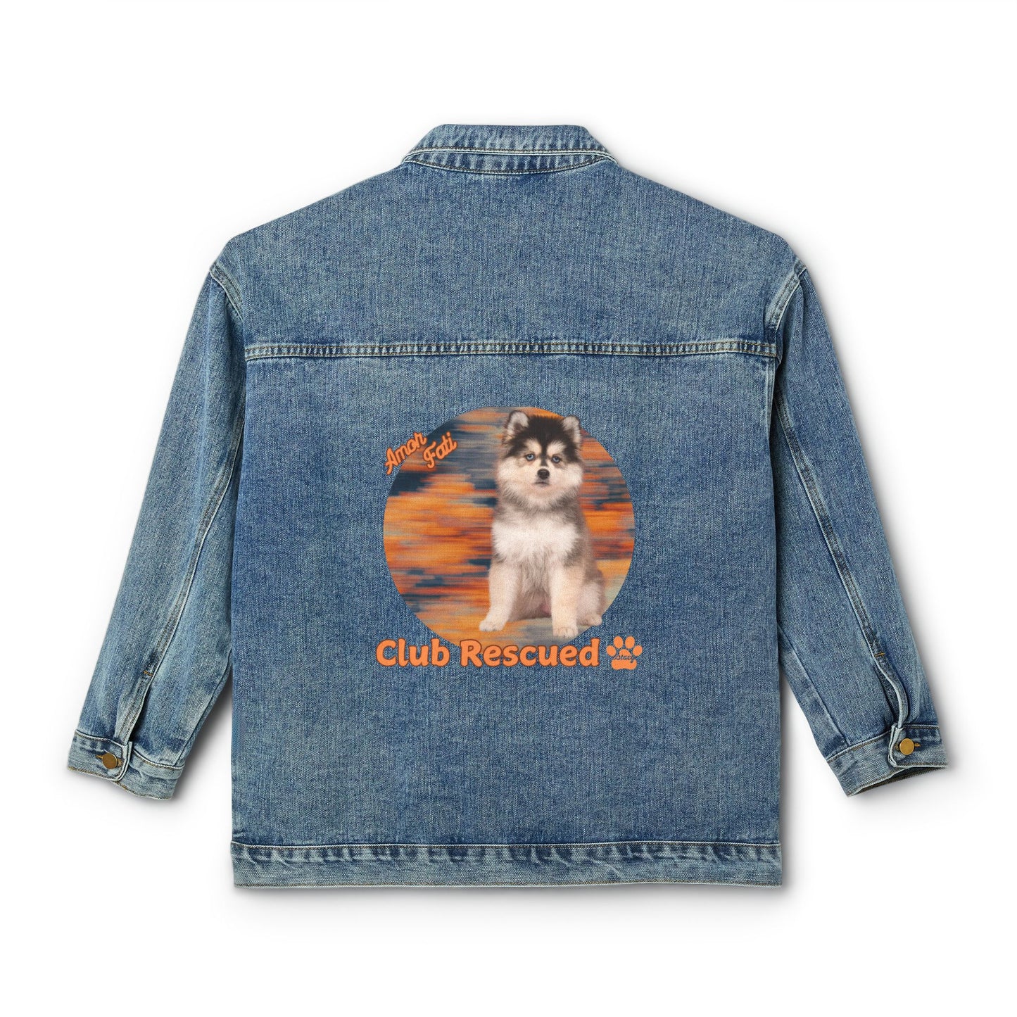 Pomsky Club Rescued Women's Denim Jacket "Amor Fati"