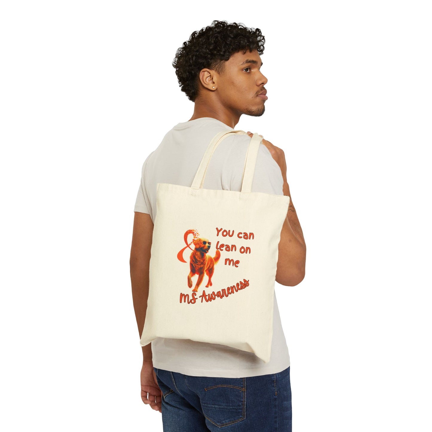 MS Awareness Golden Retriever Lean on me. Cotton Canvas Tote Bag