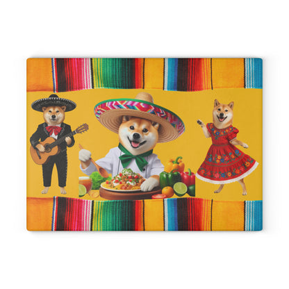 Shiba Inu Fiesta Chef Glass Cutting Board