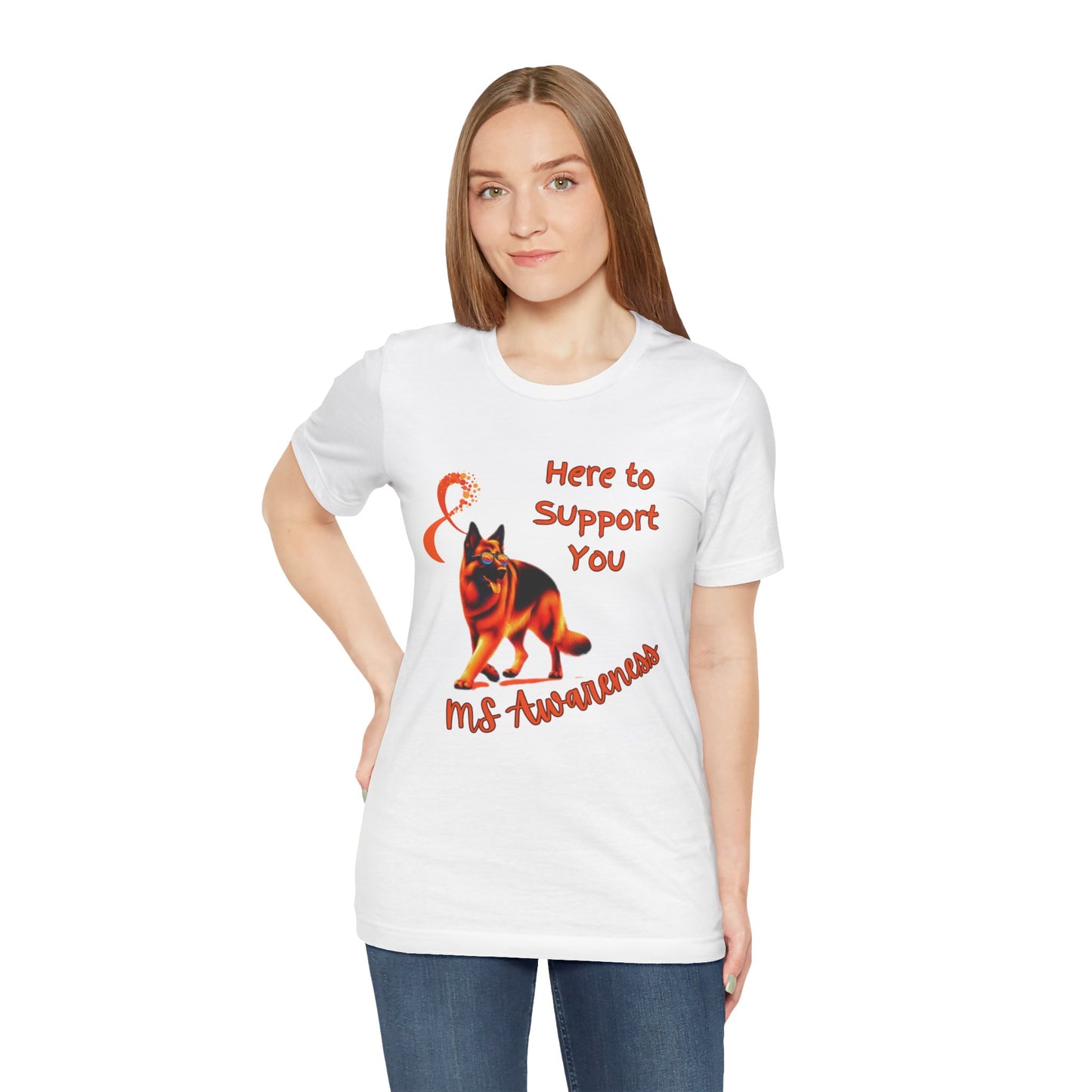 MS Awareness German Shepherd Orange Ribbon Support Design T-shirt.
