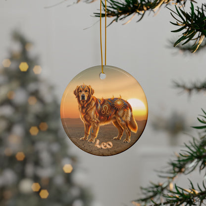 Leo Elements Golden Retriever Ceramic Ornament | 2-Sided Fire Zodiac Dog Christmas Ornament | Astrology Pet Memorial Keepsake | Golden Mom Gift