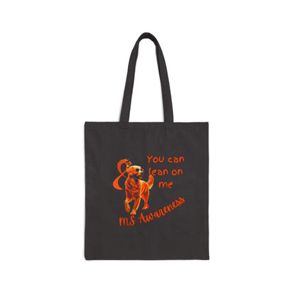 MS Awareness Golden Retriever Lean on me. Cotton Canvas Tote Bag
