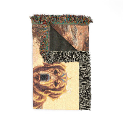 Leo Zodiac Golden Retriever Woven Blanket | Fire Sign Tapestry Throw with Fringe | Boho Astrological Dog Lover Gift | Couch & Wall Decor