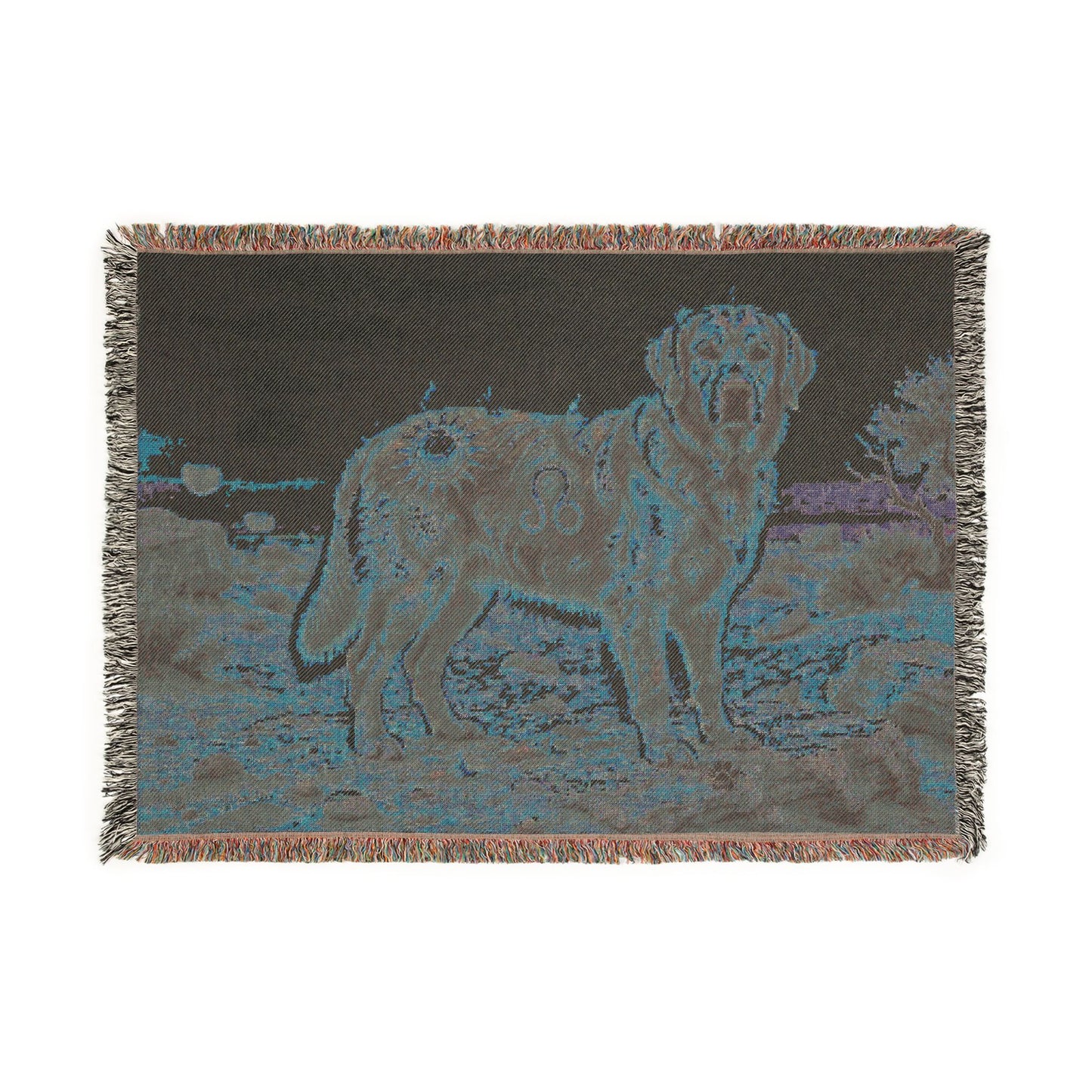 Leo Zodiac Golden Retriever Woven Blanket | Fire Sign Tapestry Throw with Fringe | Boho Astrological Dog Lover Gift | Couch & Wall Decor