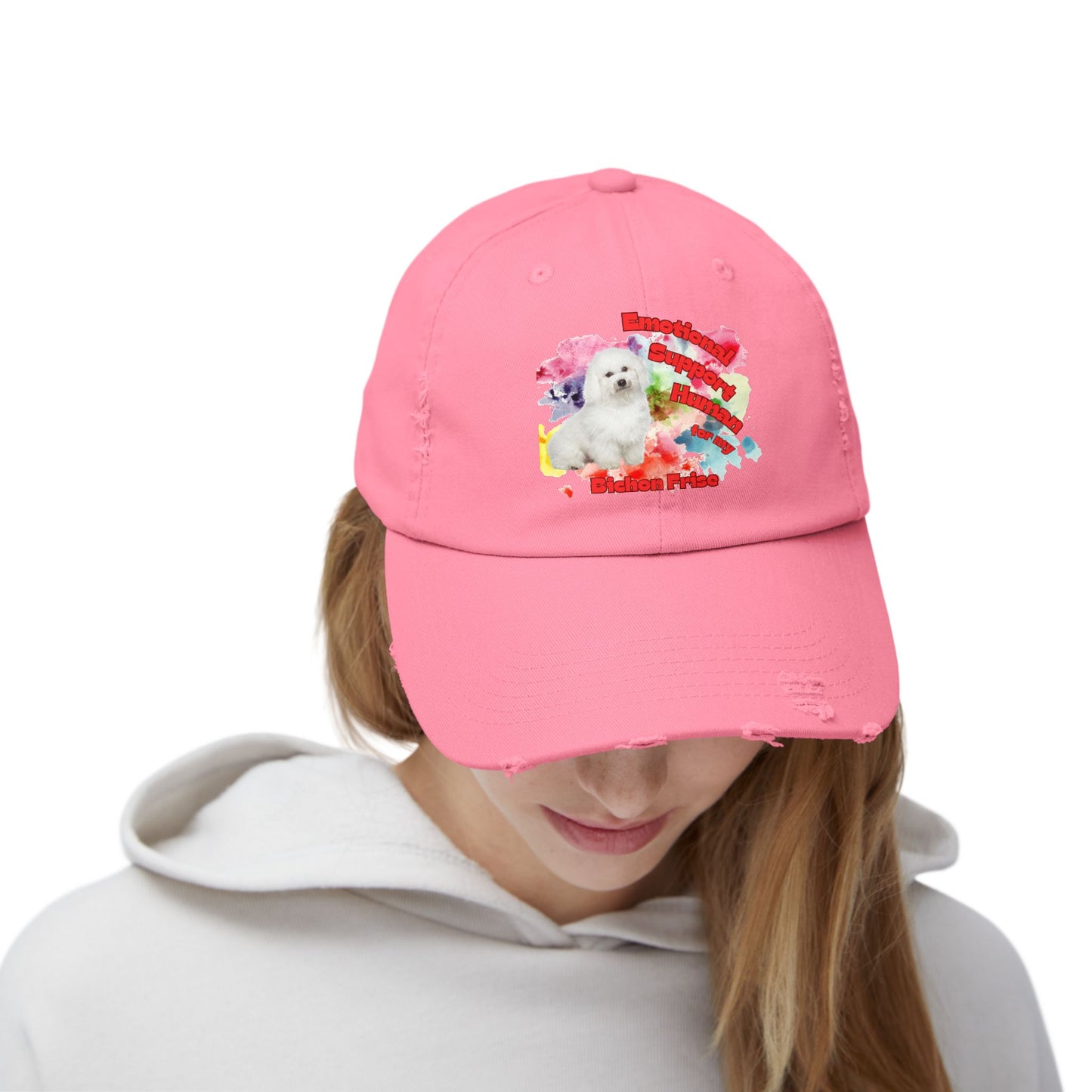 Emotional Support Human for My Bichon Frise Distressed Dad Hat - Baseball Cap