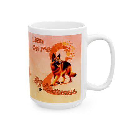 German Shepherd MS Awareness Ceramic Mug - "Lean on Me" Mobility Service Dog Coffee Cup