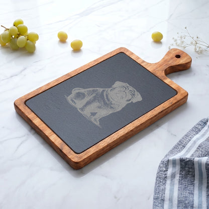 Pug Engraved Charcuterie Board, Dog Lover Cheese Board & Serving Platter