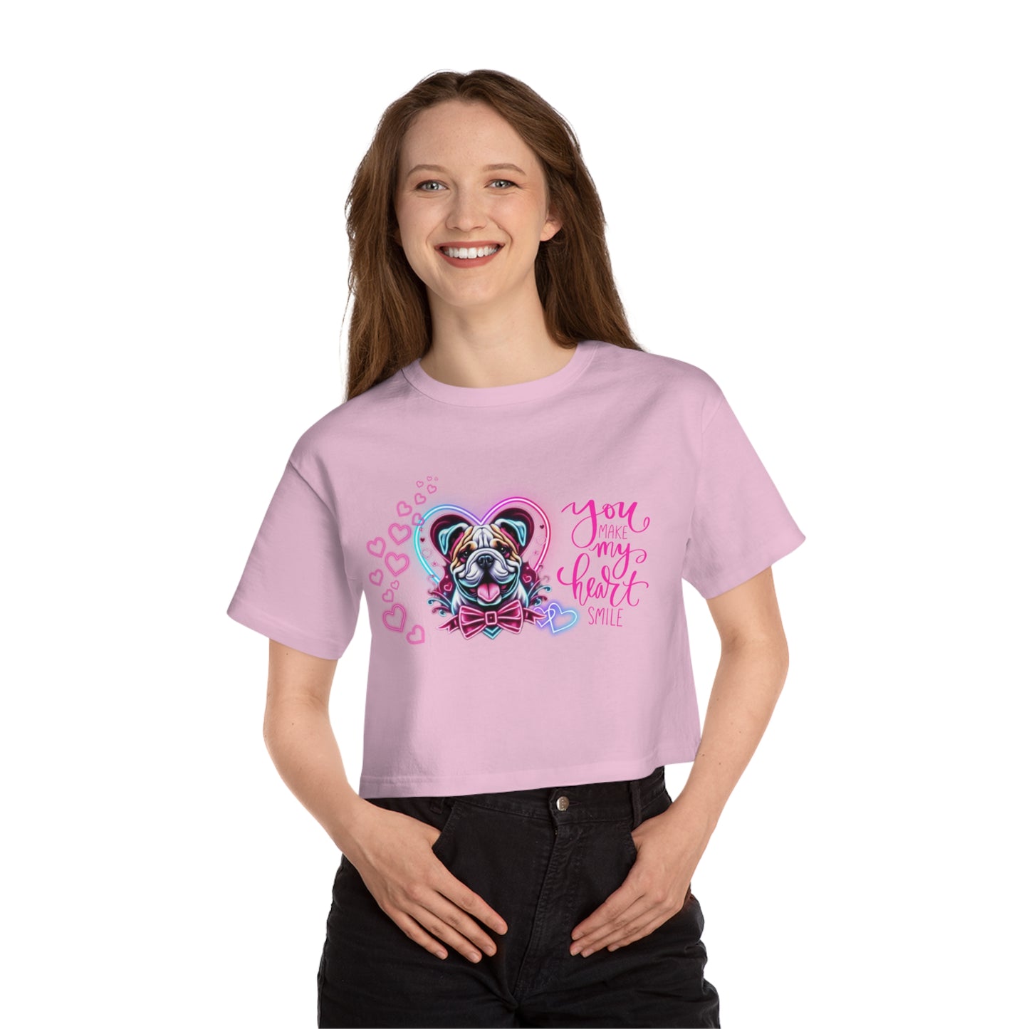 American Bulldog Neon Hearts Valentine Crop Top