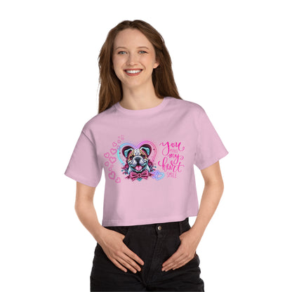 American Bulldog Neon Hearts Valentine Crop Top