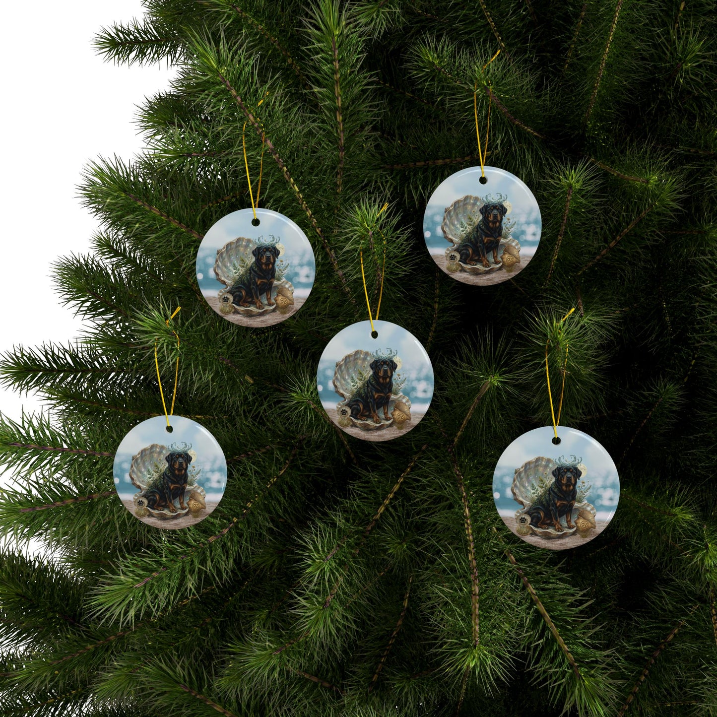 Cancer Zodiac Rottweiler Elements Text-Free Premium Ceramic Ornament