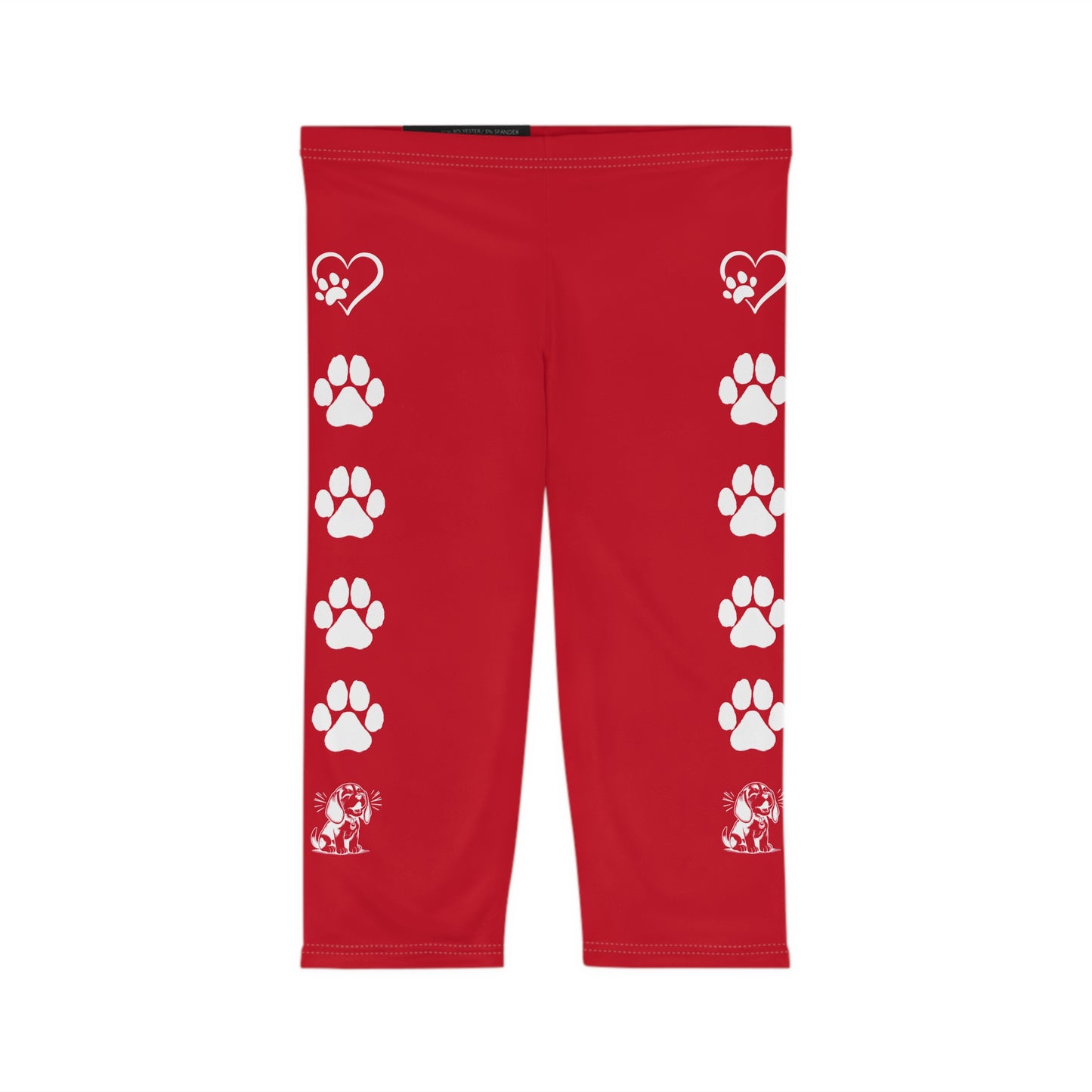 Beagle Hearts and Paw Prints Red Capri Leggings