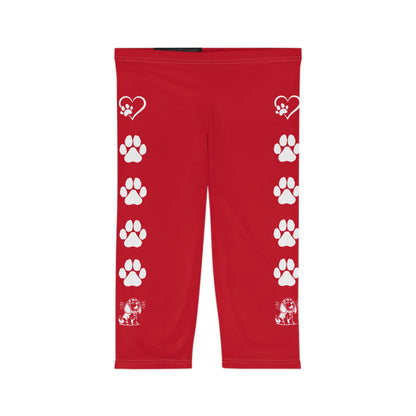Beagle Hearts and Paw Prints Red Capri Leggings