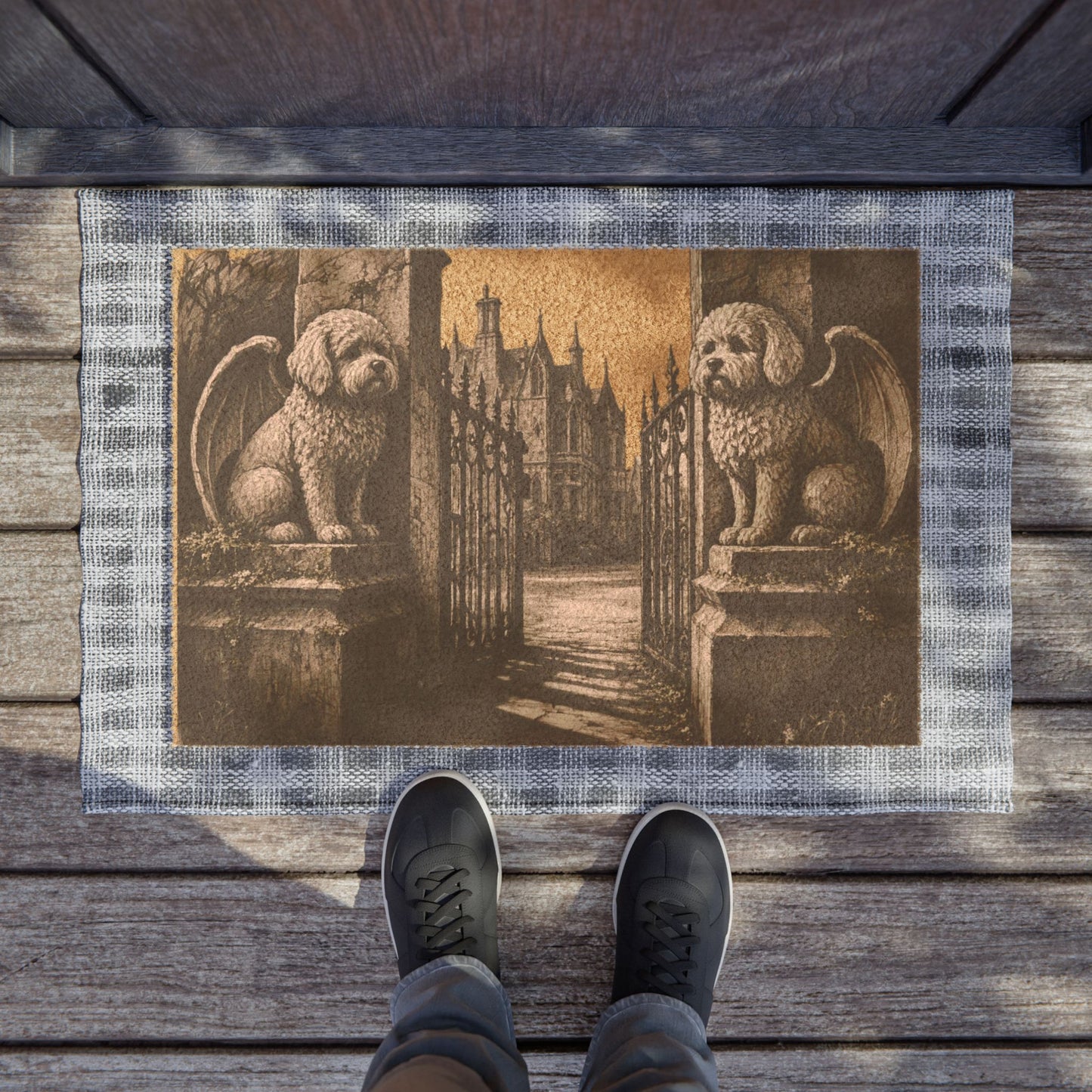 Bichon Frise Gargoyle Angel Gothic Protector Welcome Mat