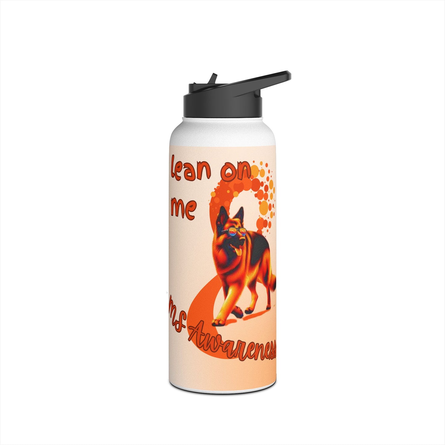 MS Awareness German shepherd "Lean on me" Stainless Steel Water Bottle, Standard Lid