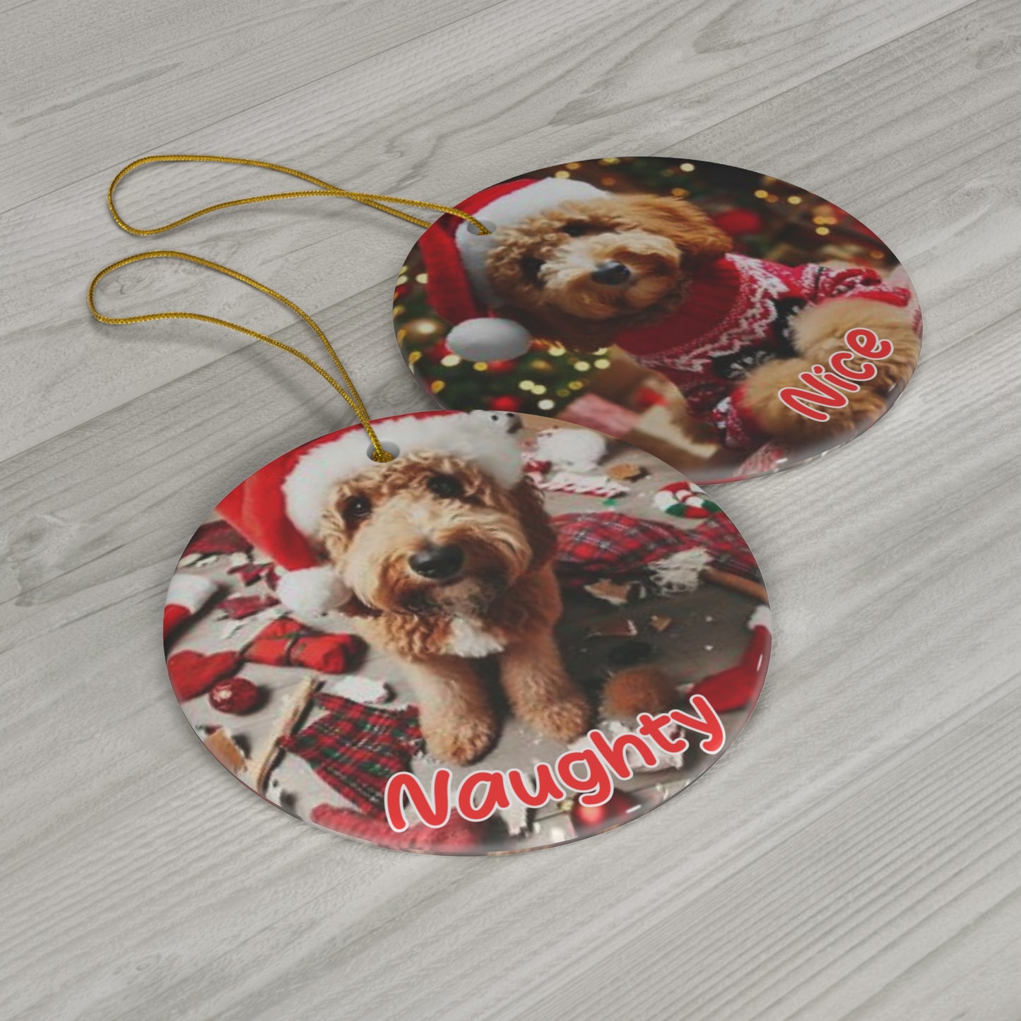 Doodle Naughty or Nice Christmas Ceramic Ornament