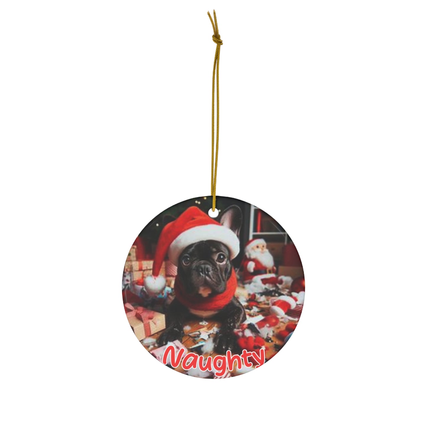 French Bulldog naughty or nice Christmas Ceramic Ornament, 1-Pack