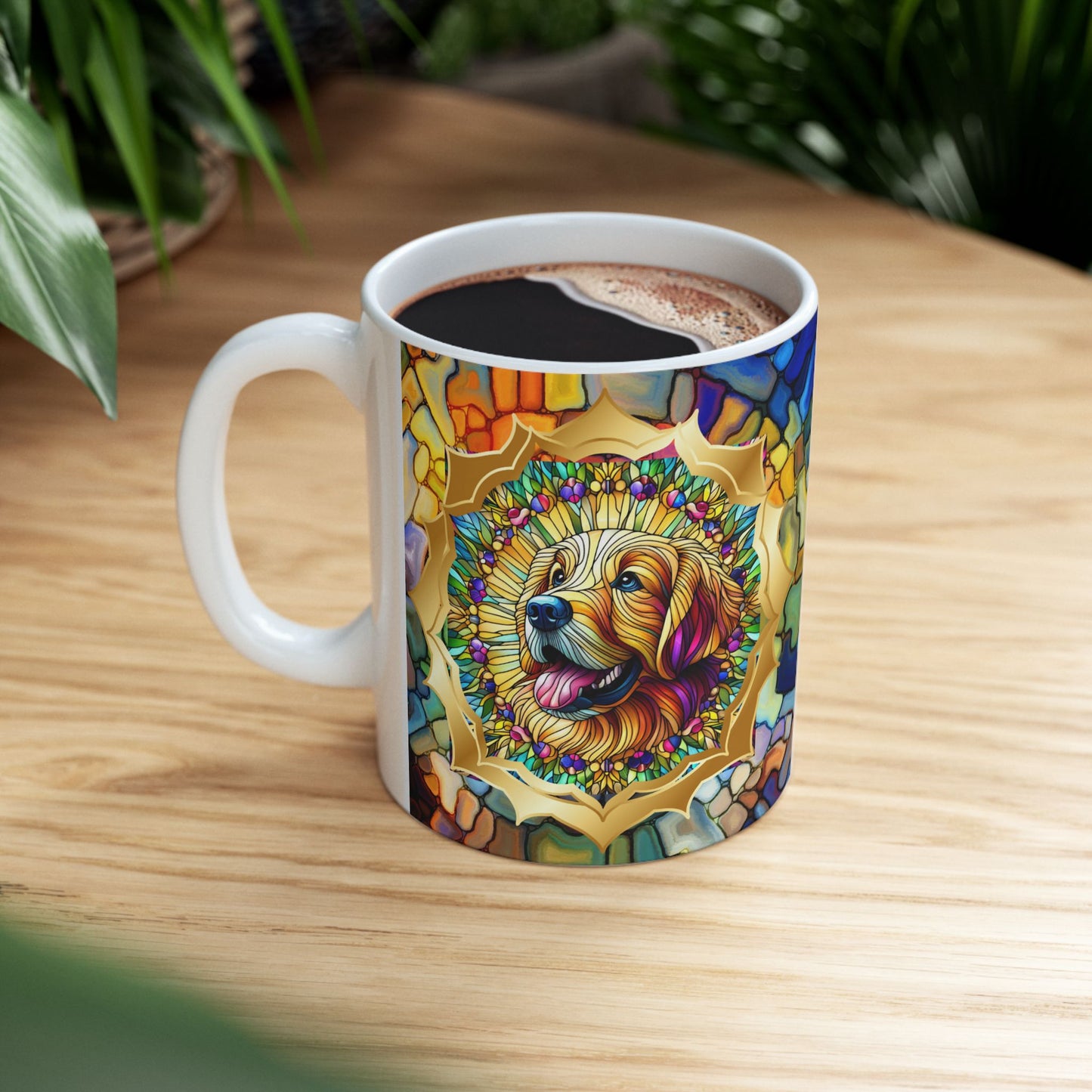 Golden Retriever Stained Glass Ceramic Mug