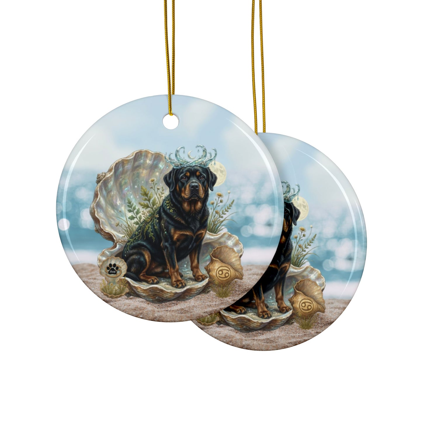 Cancer Zodiac Rottweiler Elements Text-Free Premium Ceramic Ornament