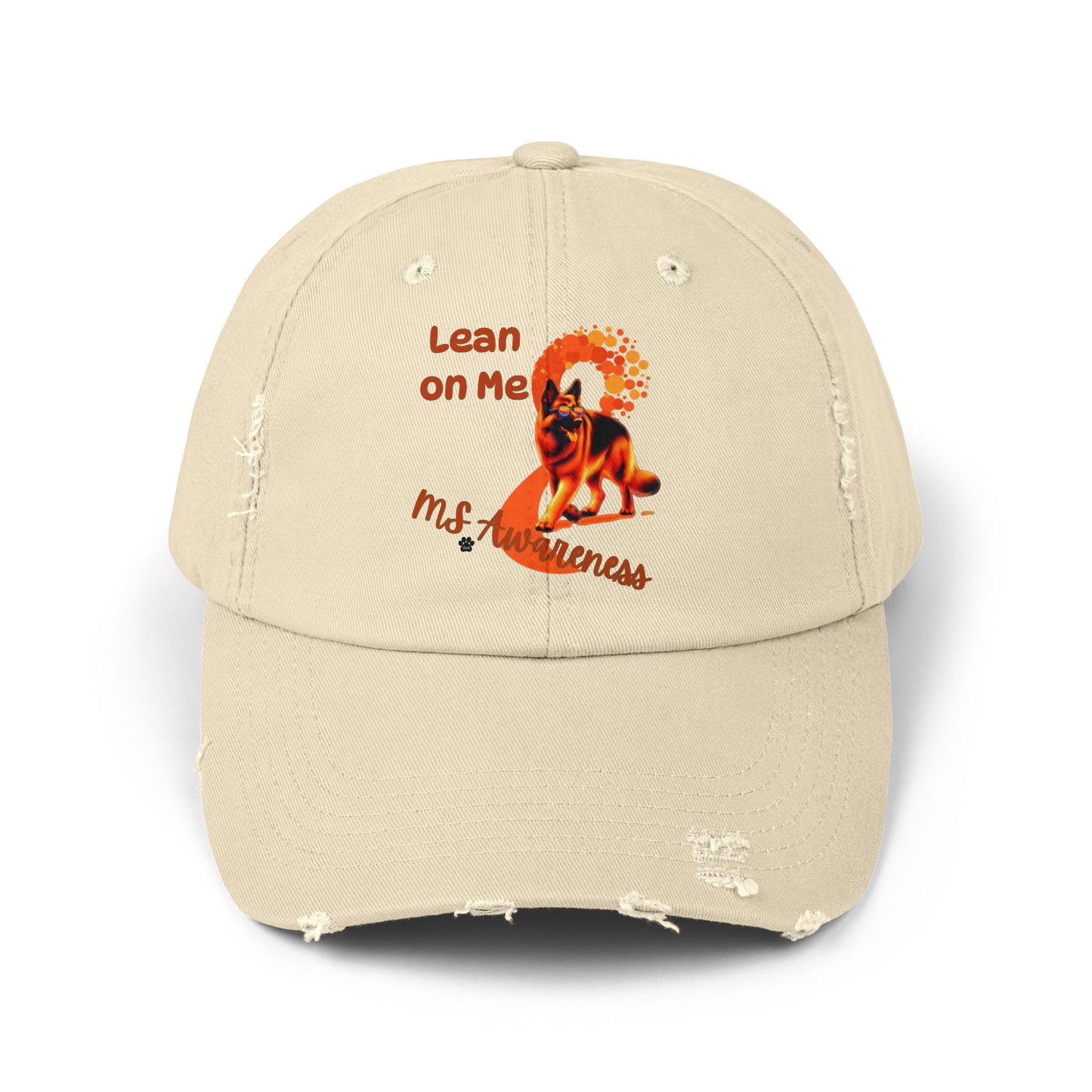 German Shepherd MS Awareness Distressed Cap - "Lean on Me" Mobility Service Dog Baseball Hat