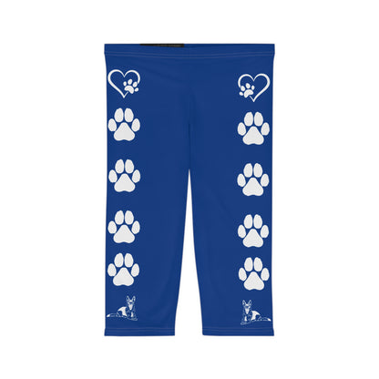 Paws and Hearts German Shepherd Women’s Capri Leggings. Blue and White