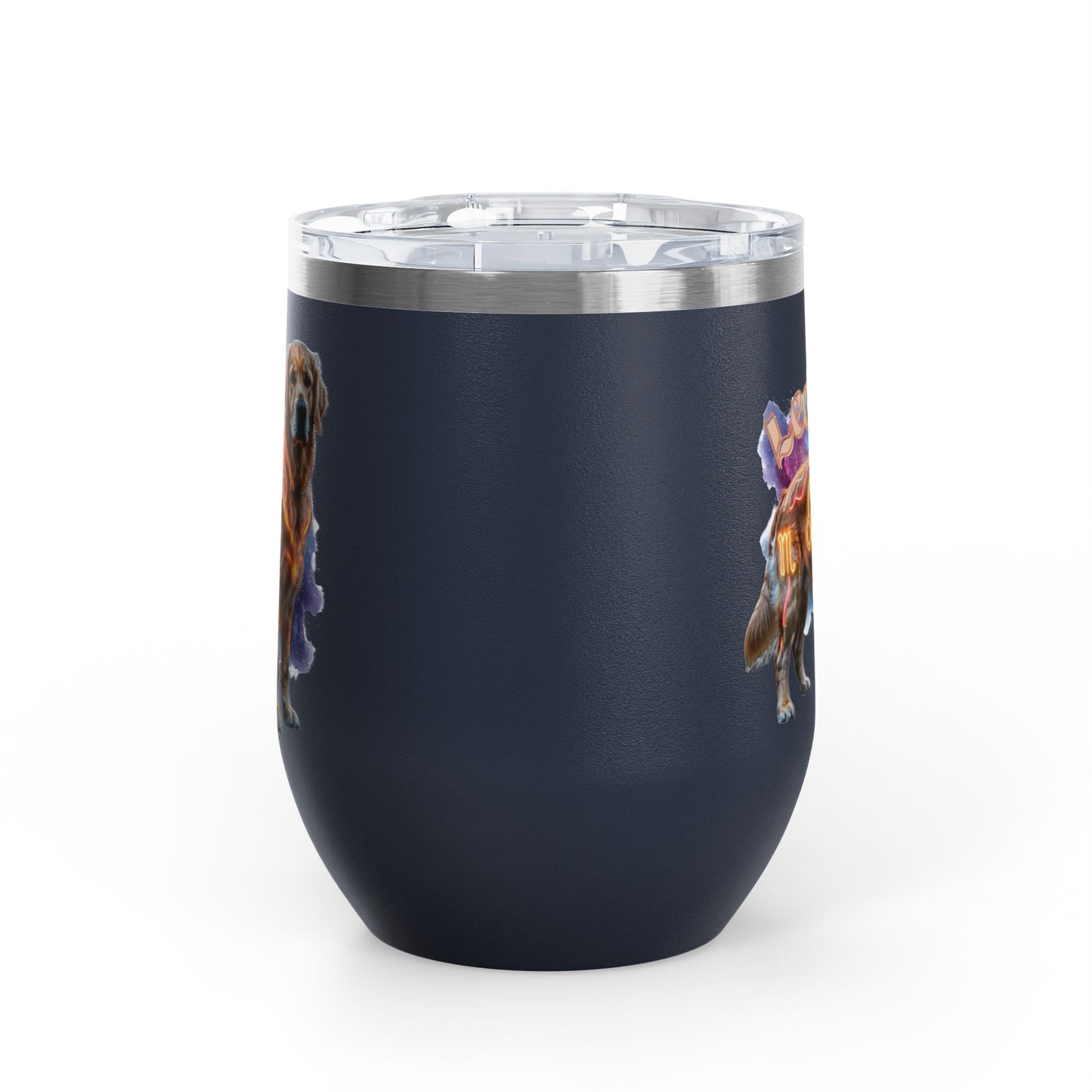 Leo Zodiac Golden Retriever Wine Tumbler – 12oz Insulated Stainless Steel Stemless Cup & Dog Lover Gift