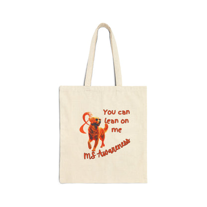 MS Awareness Golden Retriever Lean on me. Cotton Canvas Tote Bag