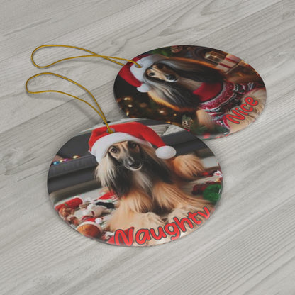 Ceramic Afghan Hound Ornament - Naughty & Nice Dog Holiday Decor