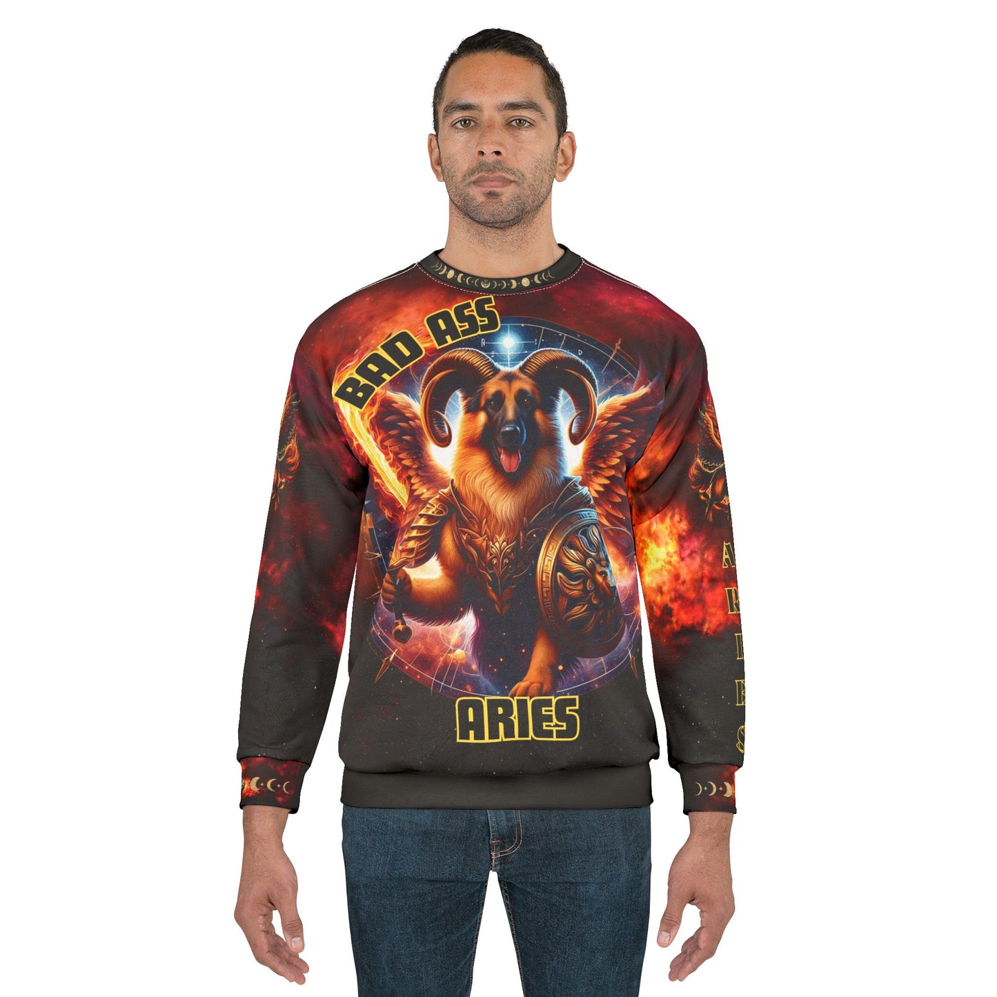 Bold Aries Graphic Unisex Sweatshirt - Bad Ass Aries German Shepherd design