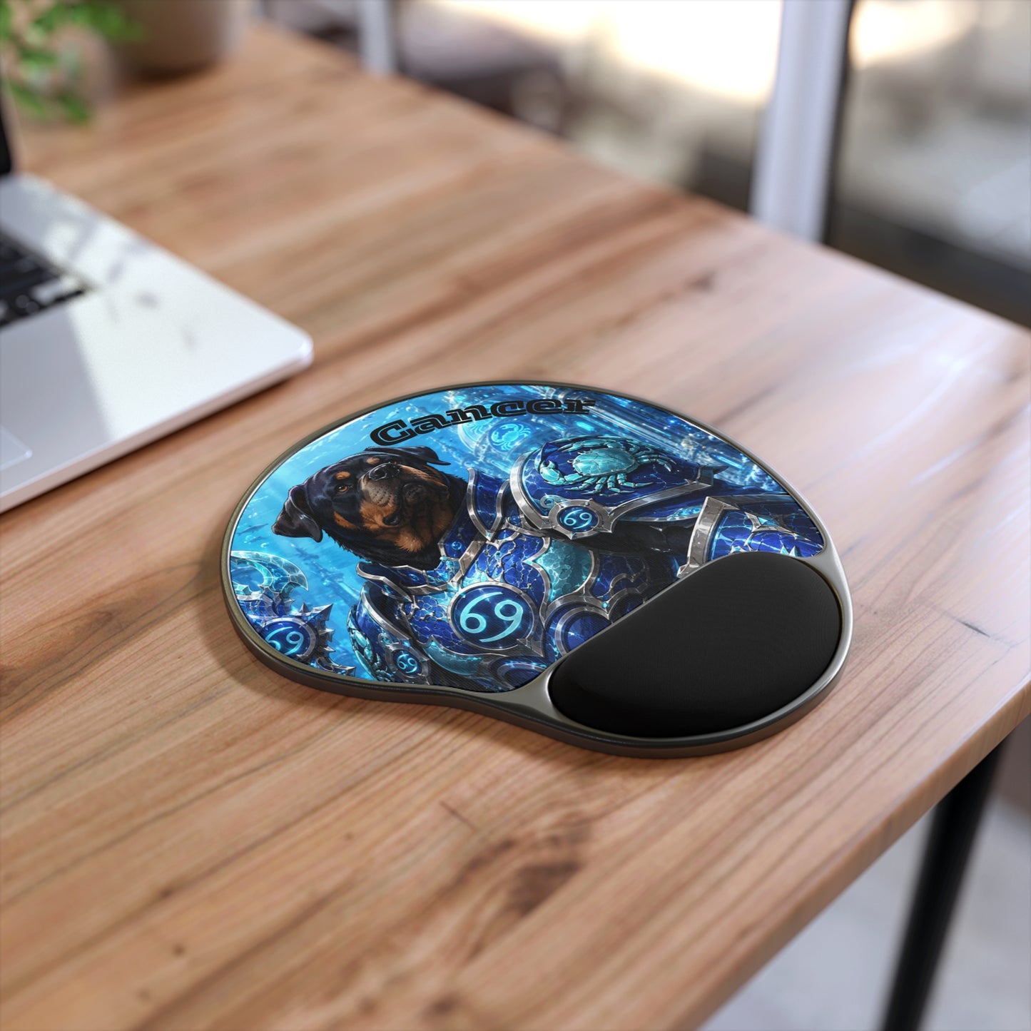 Cancer Zodiac Rottweiler Ergonomic Mouse Pad – Mythic Neptune Knight Abyssal Dog Art Wrist Support Desk Mat