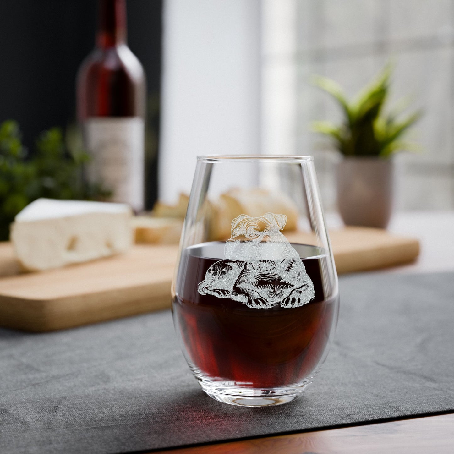 Pitbull Sketch and Serve Engraved Stemless Wineglass
