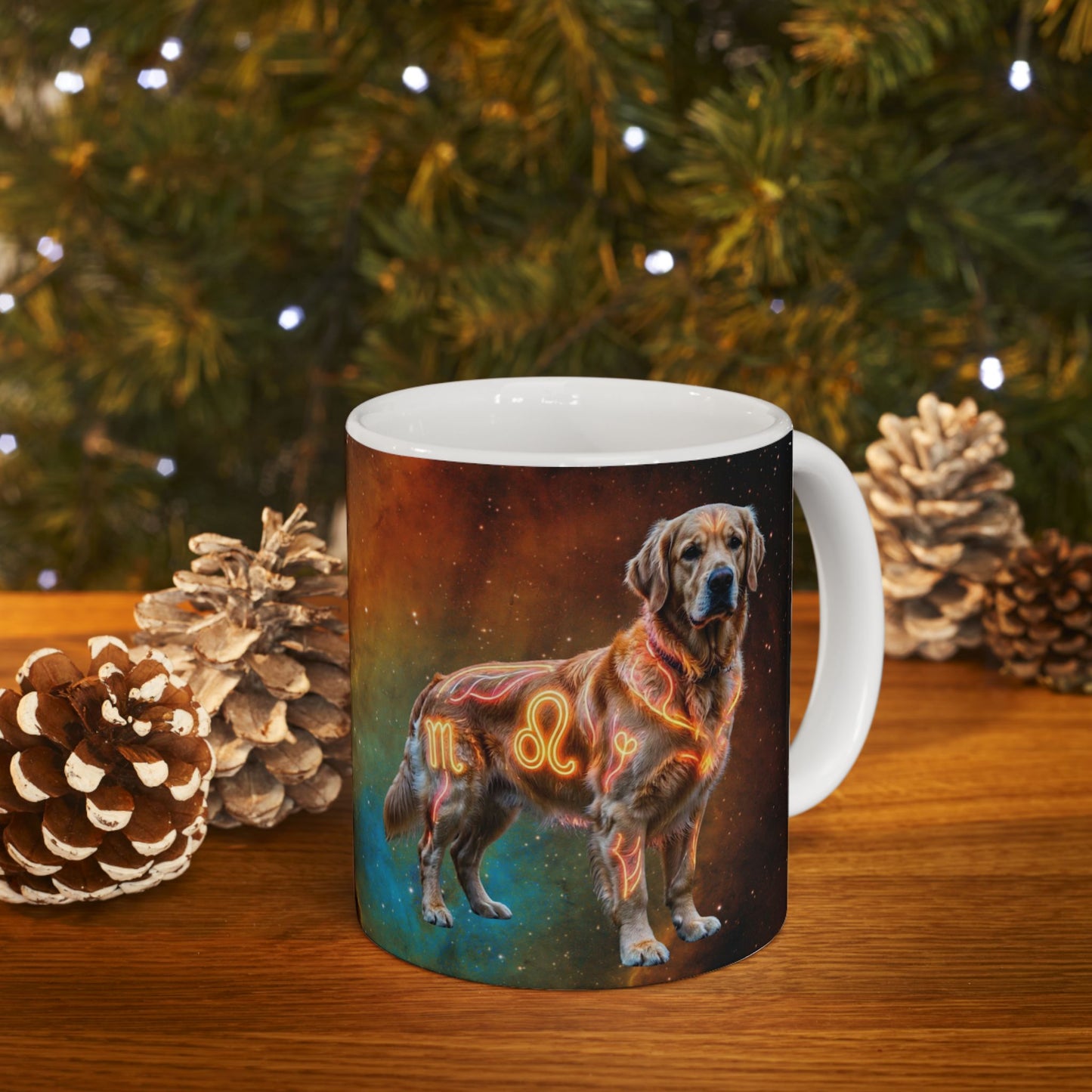 Golden Retriever Leo Zodiac Ceramic Mug - Celestial Astrology Coffee Cup