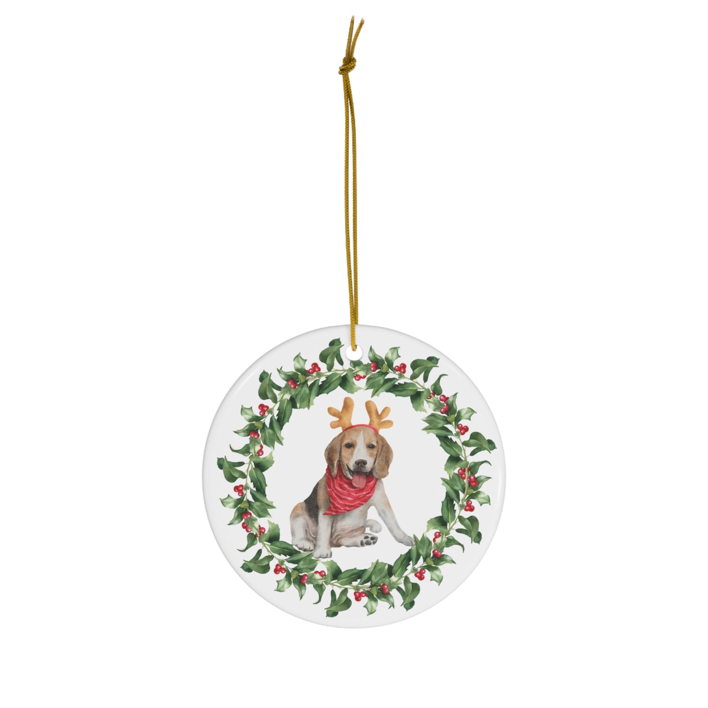 Beagle Christmas Ornament Ceramic Round Ornament  Christmas decor