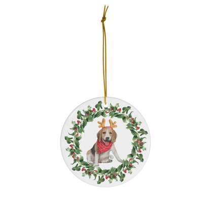 Beagle Christmas Ornament Ceramic Round Ornament  Christmas decor