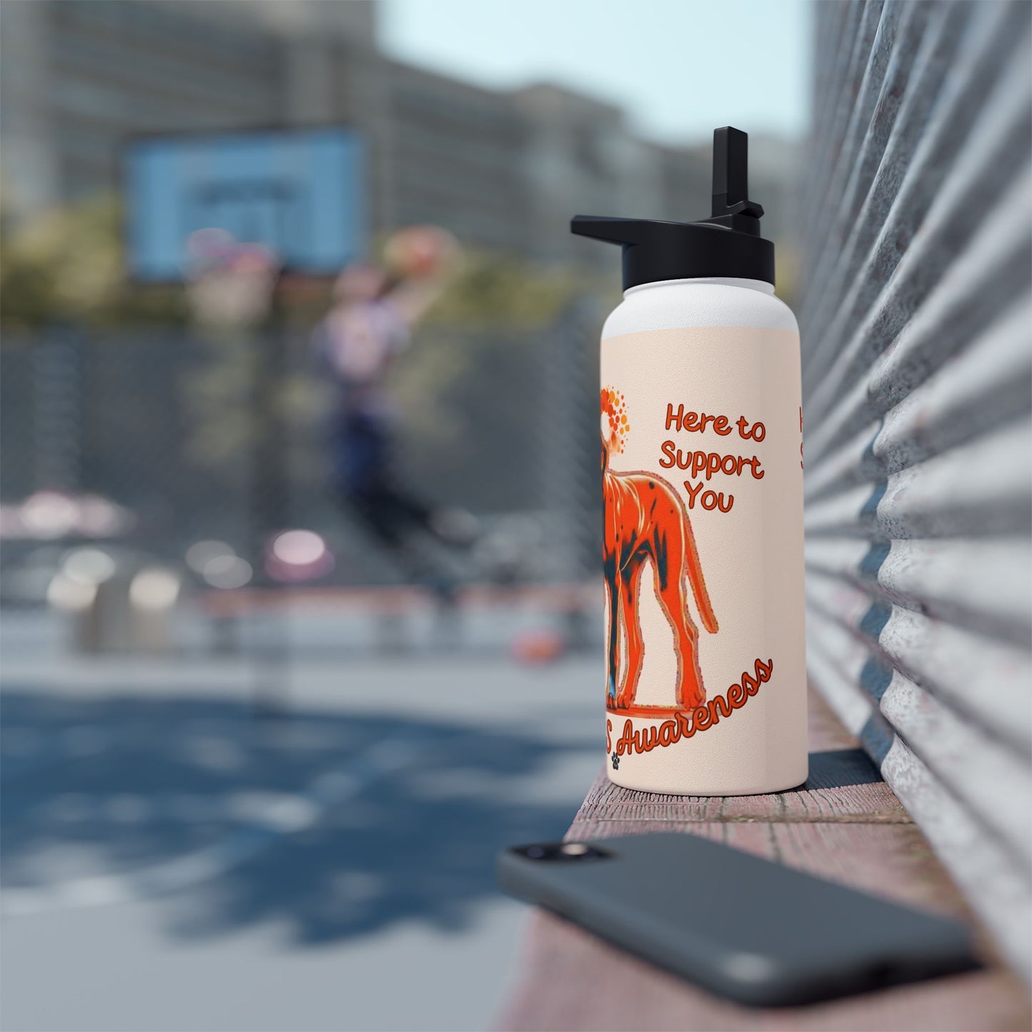 Great Dane "Here to Support You" MS Awareness Stainless Steel Water Bottle