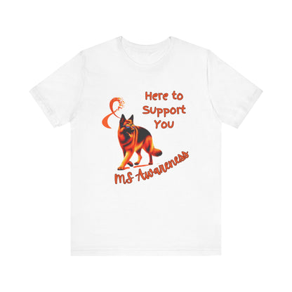 MS Awareness German Shepherd Orange Ribbon Support Design T-shirt.