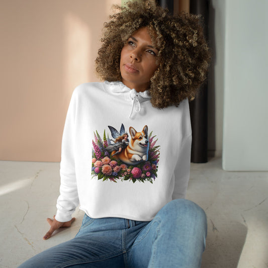 Corgi Fairytale Cropped Hoodie — Floral Dog Graphic Crop Sweatshirt